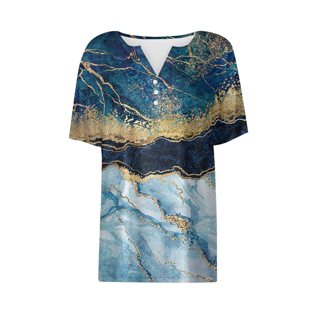 Summer Women T-Shirts 3D Fashion Print Gradient Harajuku T Shirt Oversized Tees for Ladies Clothing New Short Sleeve V-Neck Tops