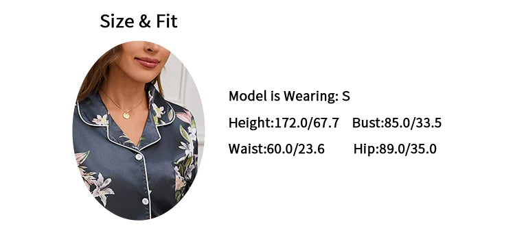 Pajamas For Women Home Clothes Autumn Satin Flower Print Sleepwear Long Sleeve Tops Pajama Pants Nightwear 2 Piece Pyjama Femme