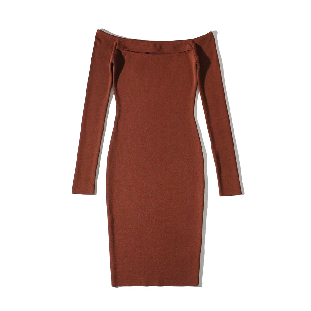 Long sleeve dresses for women 2023 Fall fashion dress short evening party dresses bodycon hollow out knitted dresses off shouler
