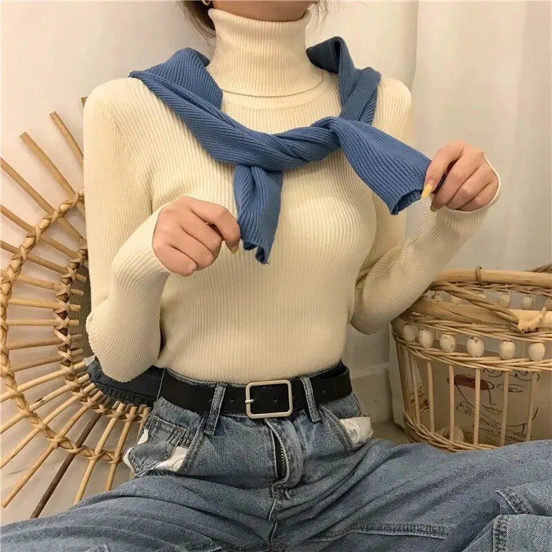 Women Sweater Pullover Winter Knitted Turtleneck Long Sleeve Slim Jumper Tops 2025 Ladies Casual Shirts Soft Warm Y2K Clothing