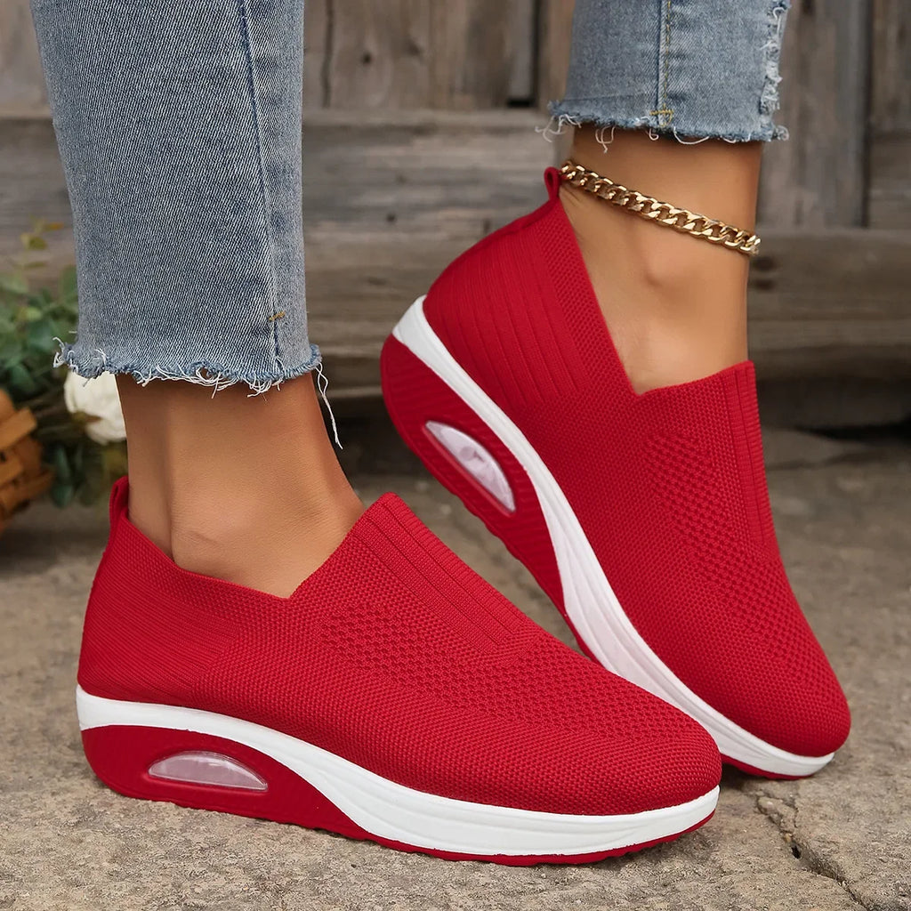 Summer Women's Shoes Fashion Breathable Air Cushion Sneakers Slip on Casual Comfortable Platform Wedge Vulcanized Shoes