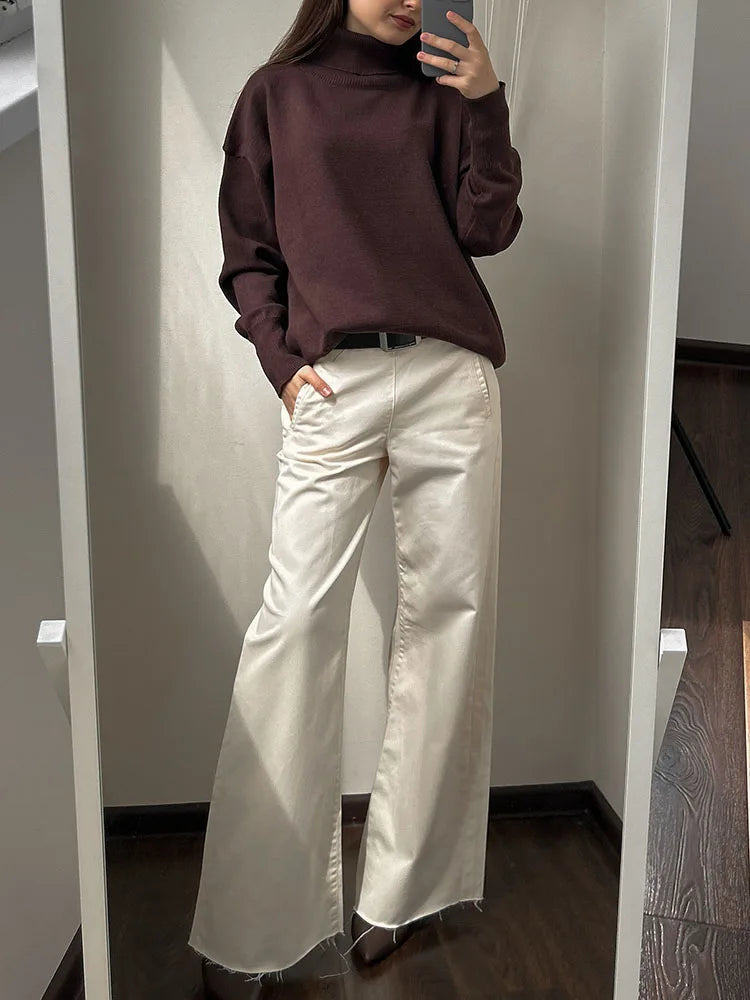 Basic Red Turtleneck Sweater Women Trends 2025 Winter Pullovers Oversize Sweater Woman Jumper Women's Turtleenck Sweaters Coffee