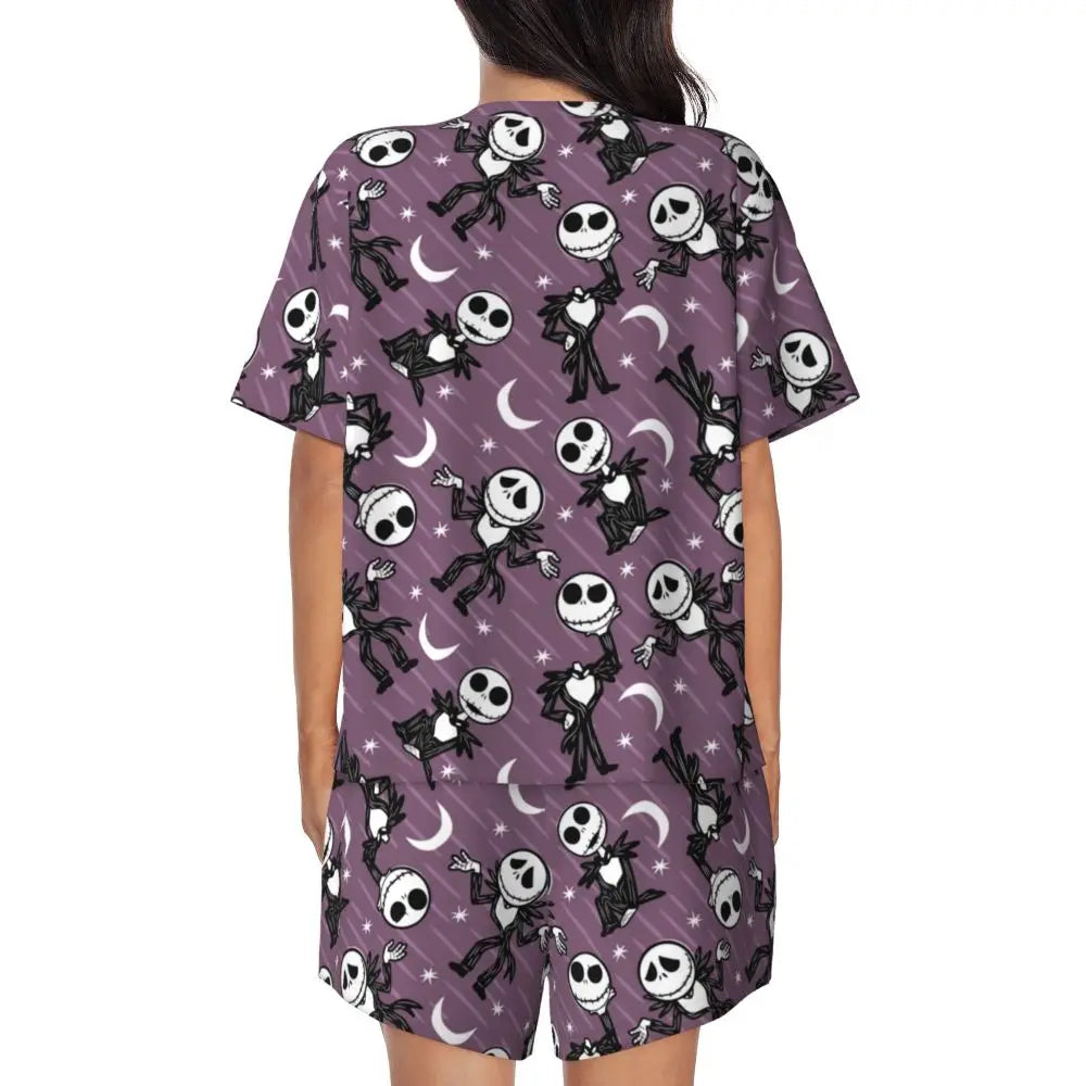 Women's Nightmare Before Christmas Jack Skellington Pajamas Set Printed 2 Piece Pjs Sets Short Sleeve Sleepwear Loungewear