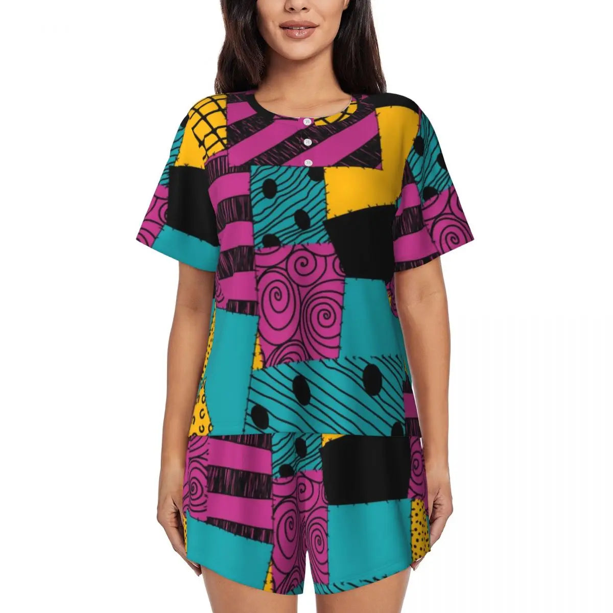 Women's Nightmare Before Christmas Jack Skellington Pajamas Set Printed 2 Piece Pjs Sets Short Sleeve Sleepwear Loungewear