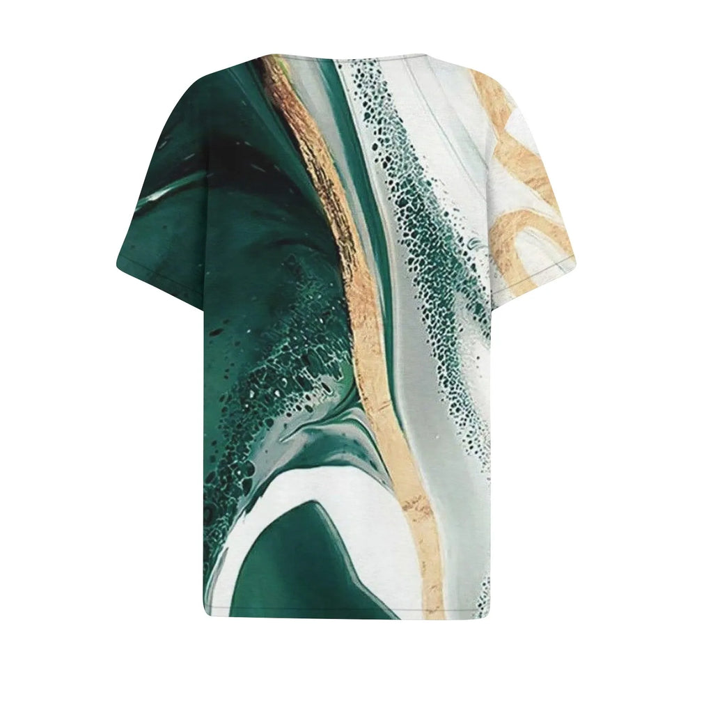 Summer Women T-Shirts 3D Fashion Print Gradient Harajuku T Shirt Oversized Tees for Ladies Clothing New Short Sleeve V-Neck Tops