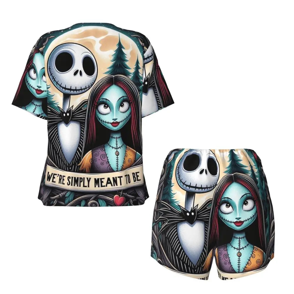 Women's Nightmare Before Christmas Jack Skellington Pajamas Set Printed 2 Piece Pjs Sets Short Sleeve Sleepwear Loungewear