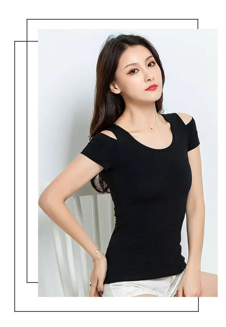 Women Clothes Summer Trend Simplicity Solid Color O-neck Off Shoulder Short Sleeve T-Shirt Women's Fashion Casual All-match Tops