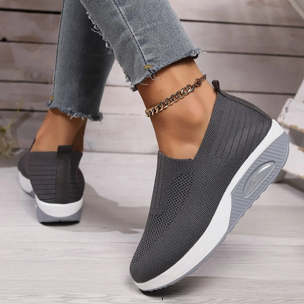 Summer Women's Shoes Fashion Breathable Air Cushion Sneakers Slip on Casual Comfortable Platform Wedge Vulcanized Shoes