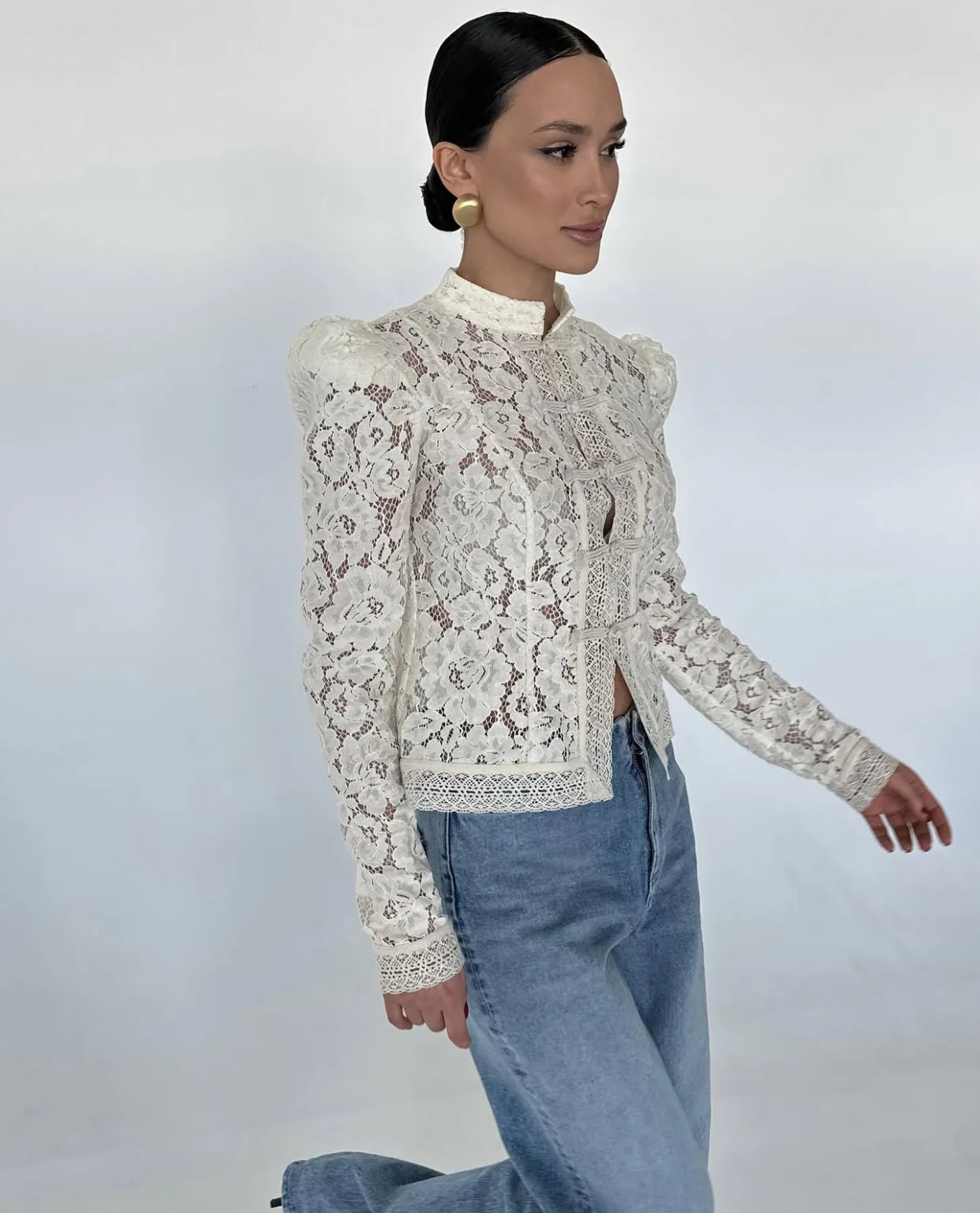 Tossy Summer Lace Printed Shirts Tops Female Hollow Out Fashion Commute Vintage See-Through Blouse Women's Lace Shrug Shirts New