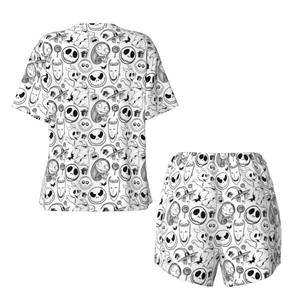 Women's Nightmare Before Christmas Jack Skellington Pajamas Set Printed 2 Piece Pjs Sets Short Sleeve Sleepwear Loungewear