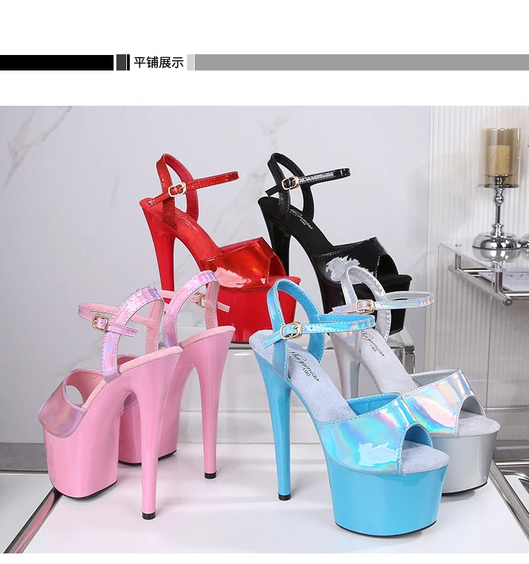 Women's Summer Shoes with Heels Sexy 17CM/7Inchs Platform Sandals Pole Dancing Fetish Erotic Stripper Shoes Luxury Laser Color