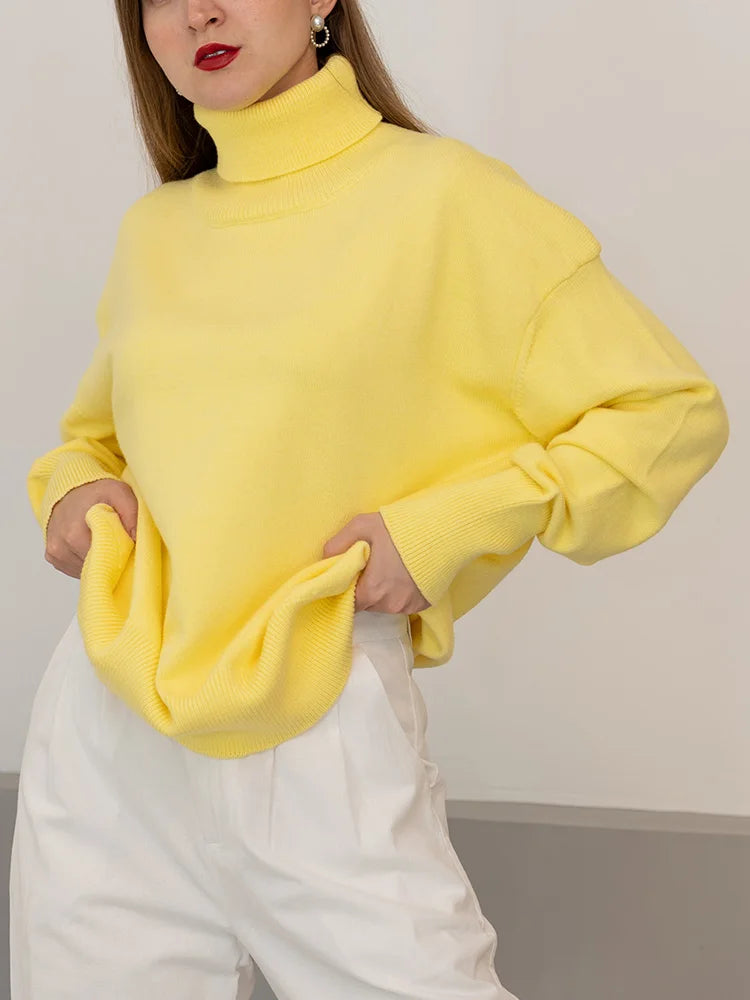 Basic Red Turtleneck Sweater Women Trends 2025 Winter Pullovers Oversize Sweater Woman Jumper Women's Turtleenck Sweaters Coffee