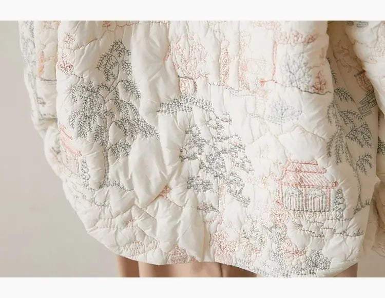 Women's Autumn Winter Tops Coat Cotton Clothes Embroidery Retro Slim Loose Design Soft Comfortable Trend New Versatile Niche