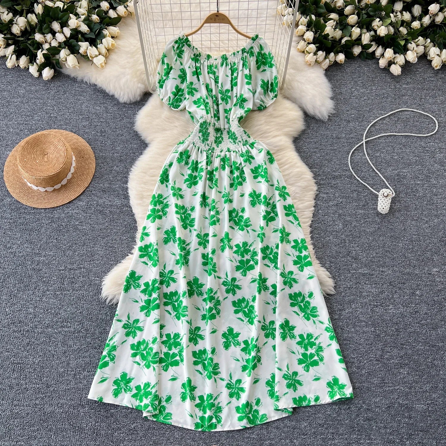 Summer Women Dress Loose Korean Style Bohemian Floral  New  Beach Off-Shoulder Print Casual Vintage Vestidos Robe Maxi Dresses