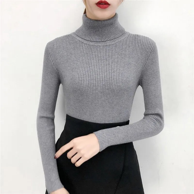 Women Sweater Pullover Winter Knitted Turtleneck Long Sleeve Slim Jumper Tops 2025 Ladies Casual Shirts Soft Warm Y2K Clothing