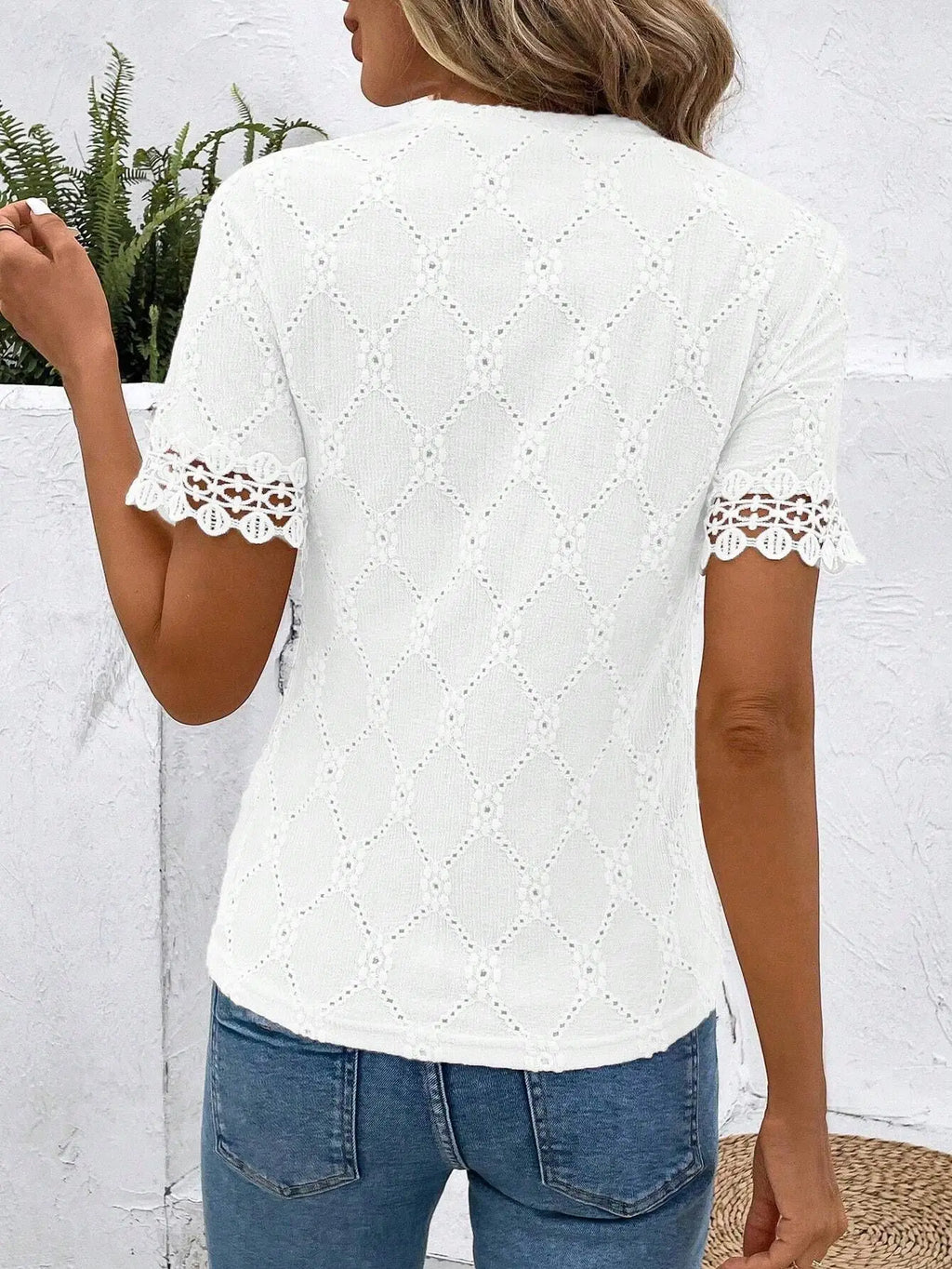 Women Summer T Shirts Short Sleeve Round Neck Jacquard Elegant Tops Hollow Out Large Size Loose High Quality Short Sleeve Tops