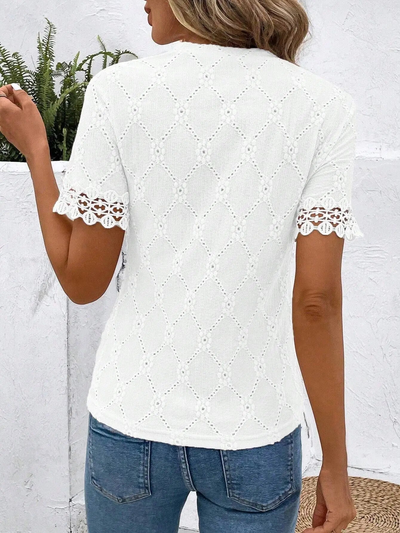 Women Summer T Shirts Short Sleeve Round Neck Jacquard Elegant Tops Hollow Out Large Size Loose High Quality Short Sleeve Tops