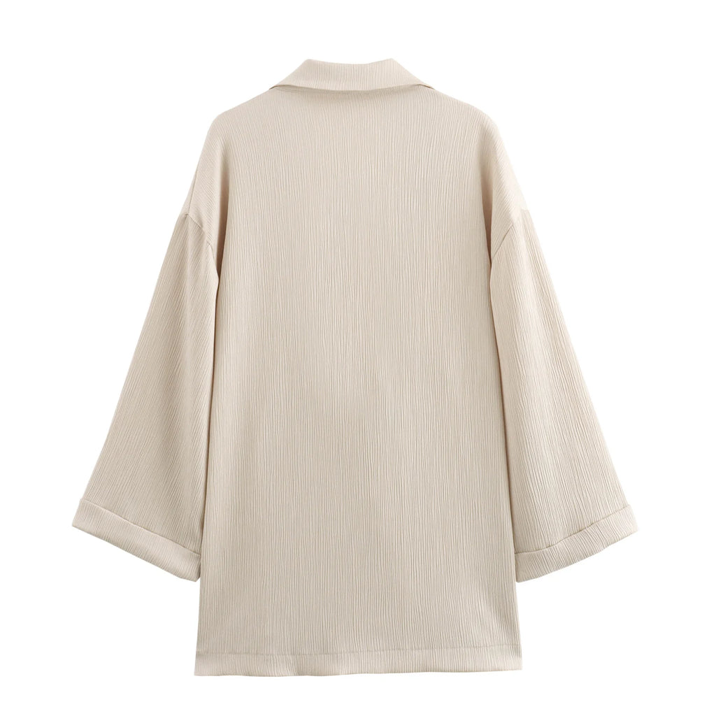 2024 Autumn Women Casual Blazer Coat Pants Set Long Sleeve Double Breasted Blazer + Wide Leg Trousers Lady Office Outfit