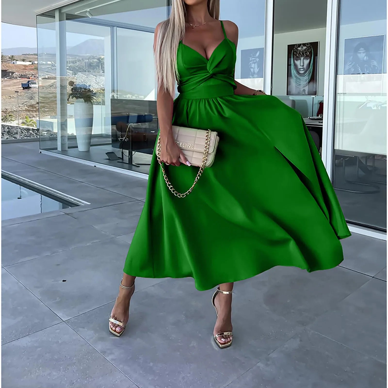 dresses for women trend sexy party dresses V-Neck Big Swing Slimming Backless Sleeveless long Dress Suspenders Hollow vestidos