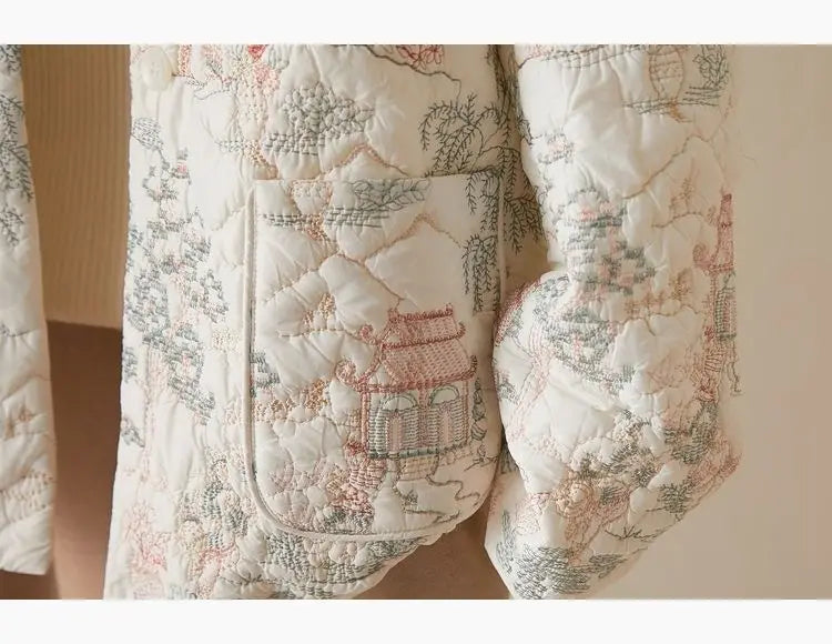 Women's Autumn Winter Tops Coat Cotton Clothes Embroidery Retro Slim Loose Design Soft Comfortable Trend New Versatile Niche