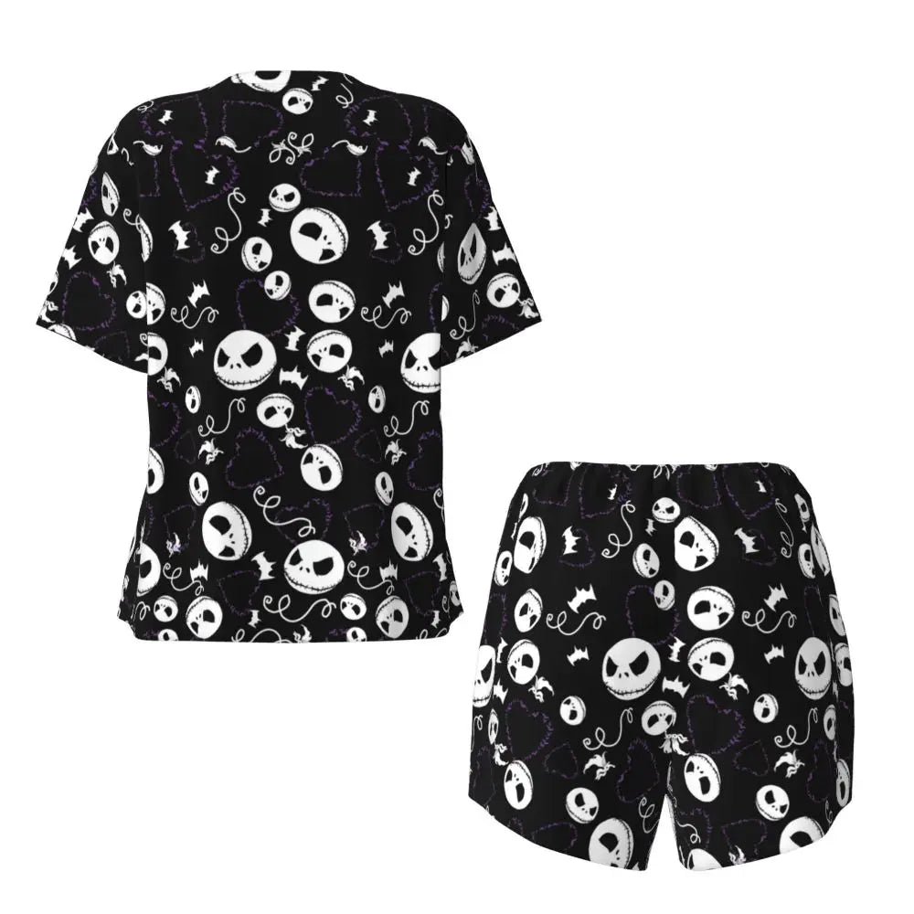 Women's Nightmare Before Christmas Jack Skellington Pajamas Set Printed 2 Piece Pjs Sets Short Sleeve Sleepwear Loungewear