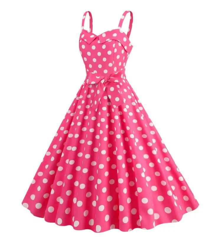 Women's Summer Dress Sexy Retro Pink Plaid Suspender Gown Christmas Party Clothes Robe Femme High-Waisted Dress