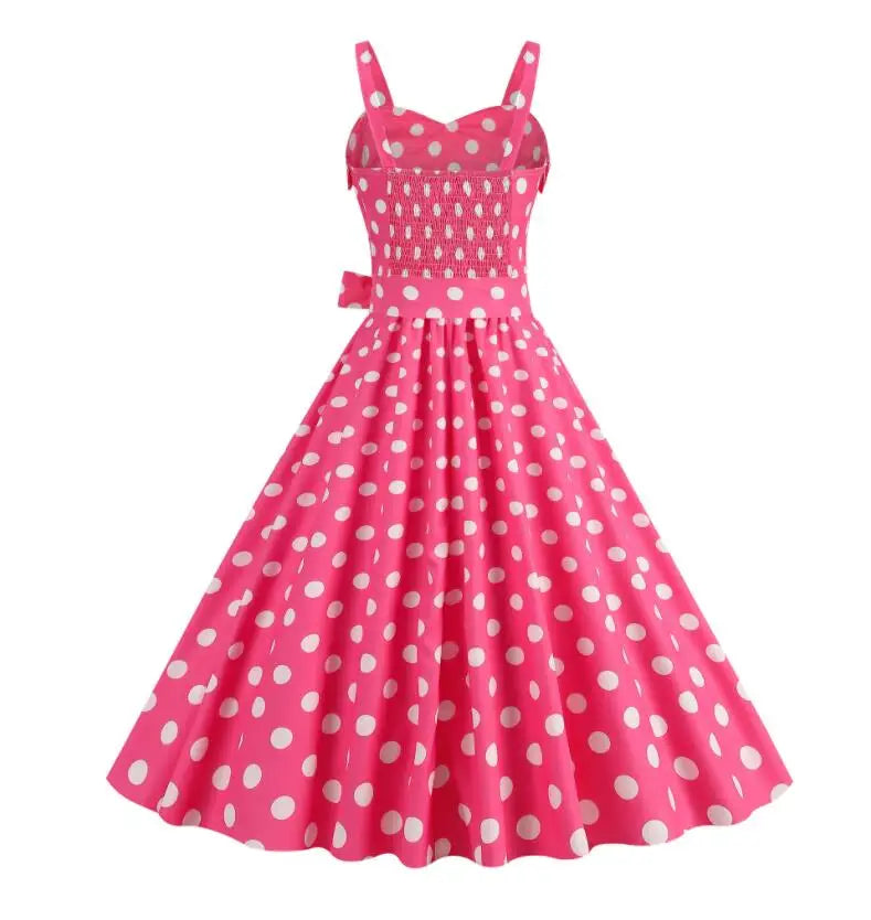 Women's Summer Dress Sexy Retro Pink Plaid Suspender Gown Christmas Party Clothes Robe Femme High-Waisted Dress