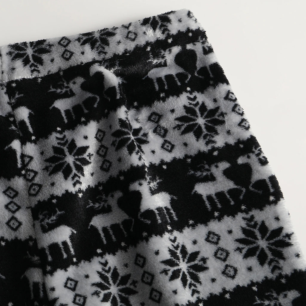Women Christmas Printed Pajama Pants Winter Warm Soft Plush Sleep Pants Comfy Elastic Waist Home Clothes Bottoms with 2 Pockets