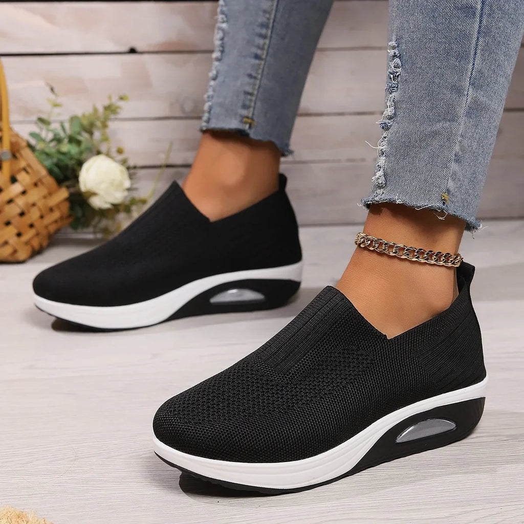 Summer Women's Shoes Fashion Breathable Air Cushion Sneakers Slip on Casual Comfortable Platform Wedge Vulcanized Shoes