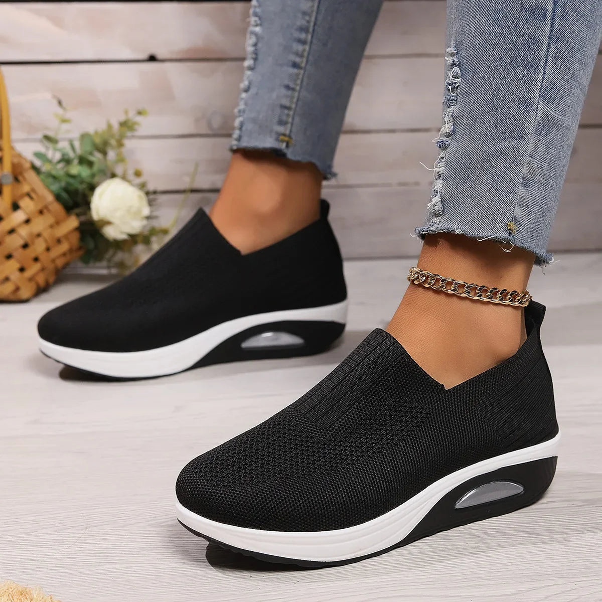 Summer Women's Shoes Fashion Breathable Air Cushion Sneakers Slip on Casual Comfortable Platform Wedge Vulcanized Shoes