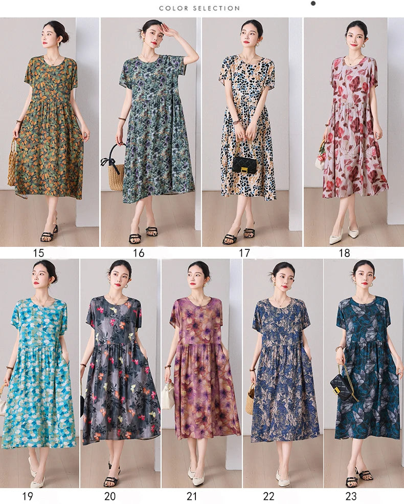 summer dress elegant clothing 2025 short sleeve  vintage floral new  dresses for women casual loose long