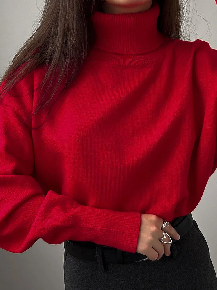 Basic Red Turtleneck Sweater Women Trends 2025 Winter Pullovers Oversize Sweater Woman Jumper Women's Turtleenck Sweaters Coffee