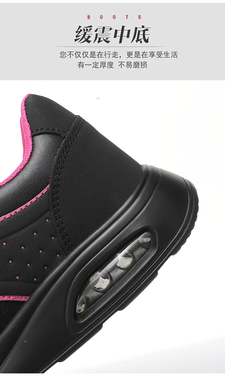 2025 New Women's Fashionable Sneakers Leather Women's Casual Shoes Lace Up Flat Shoes Ladies Lightweight Fitness Walking Shoes