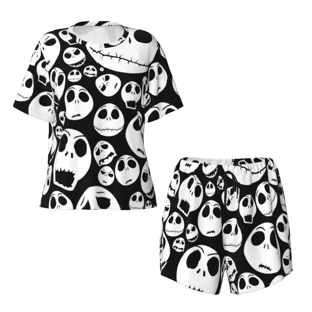Women's Nightmare Before Christmas Jack Skellington Pajamas Set Printed 2 Piece Pjs Sets Short Sleeve Sleepwear Loungewear