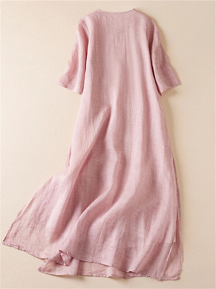 Summer Print Vintage Dresses For Women 2025 New Casual Long Thin Breathable Dress Femme Robe Office Lady Work Elegant Clothing