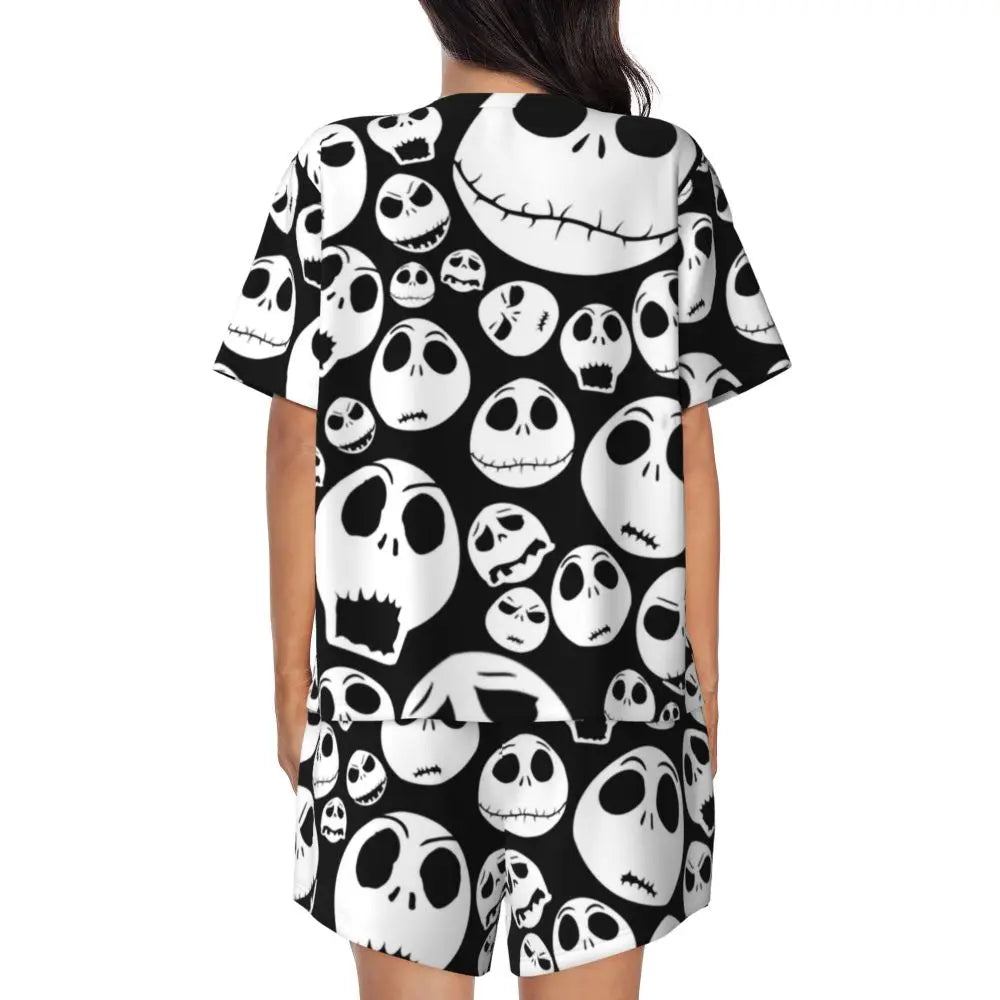 Women's Nightmare Before Christmas Jack Skellington Pajamas Set Printed 2 Piece Pjs Sets Short Sleeve Sleepwear Loungewear