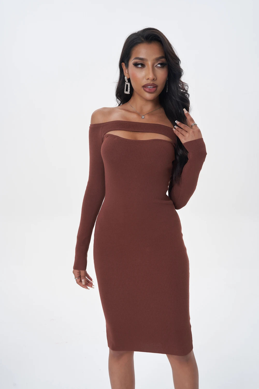 Long sleeve dresses for women 2023 Fall fashion dress short evening party dresses bodycon hollow out knitted dresses off shouler