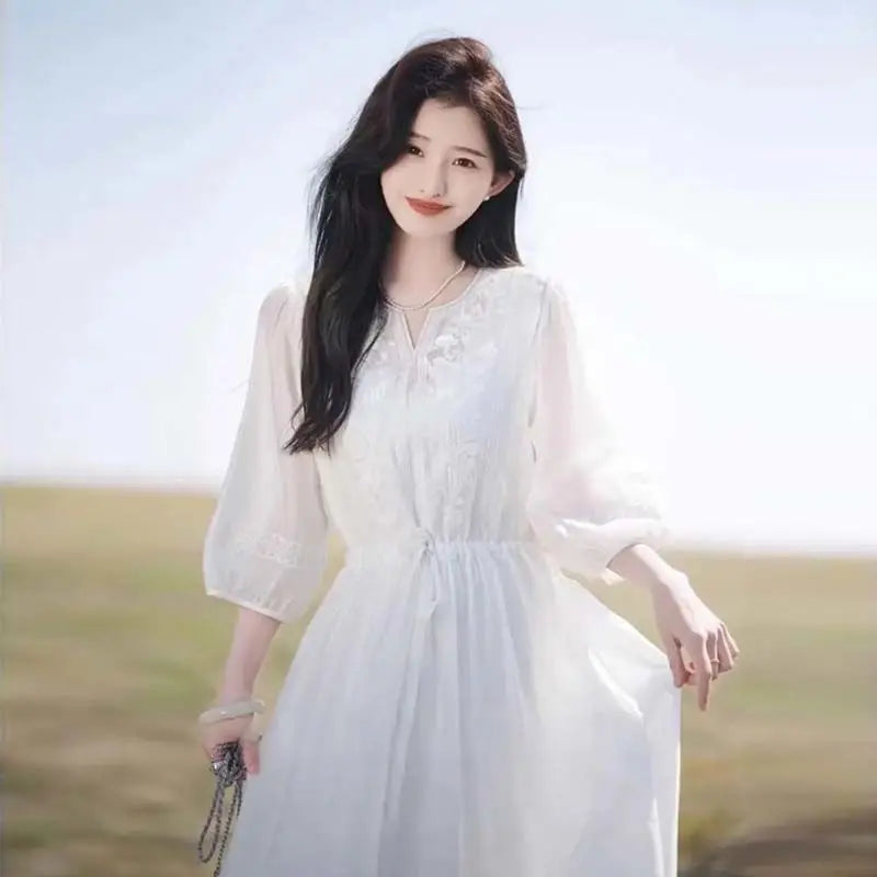 Embroidered Dress for Women in Summer 2025 New Style Loose Mid-length Skirt