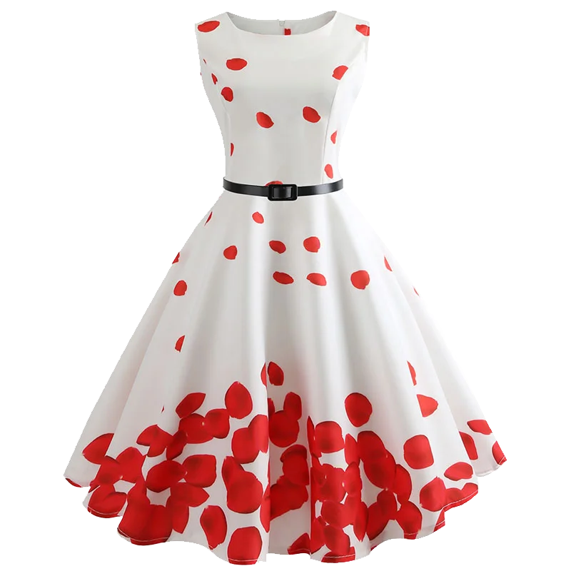Summer Women Dresses Casual Floral Retro Vintage 50s 60s Robe Rockabilly Swing Pinup Vestidos Valentines Day Party Dress