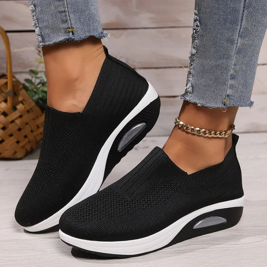 Summer Women's Shoes Fashion Breathable Air Cushion Sneakers Slip on Casual Comfortable Platform Wedge Vulcanized Shoes