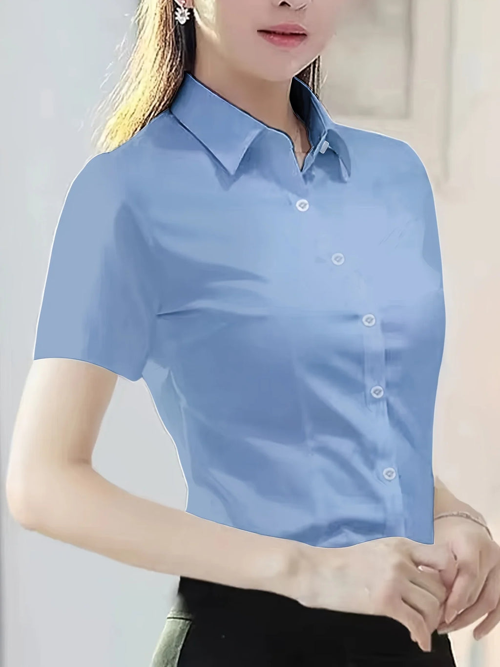 Short-Sleeve Shirts for Women 2025 Summer New Elegant Female Clothing Basic Formal Dress Shirt Blouse Women OL Solid Ladies Tops
