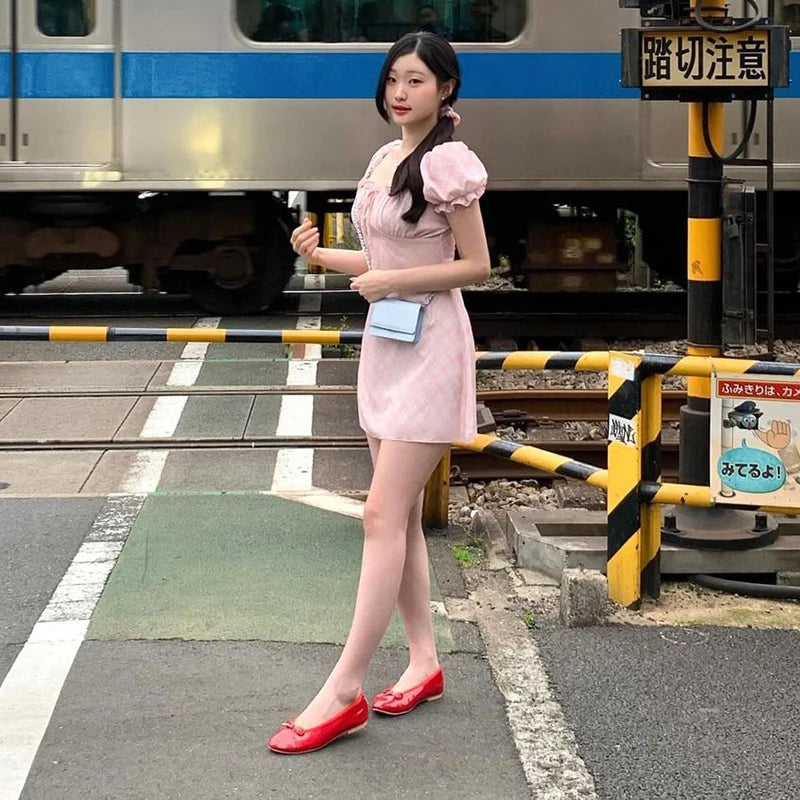 Women Sexy Dresses New Summer Streetwear Green Fashion Print Plaid Short Sleeve Mini Dress Club Party Female Elegant Tank Dress