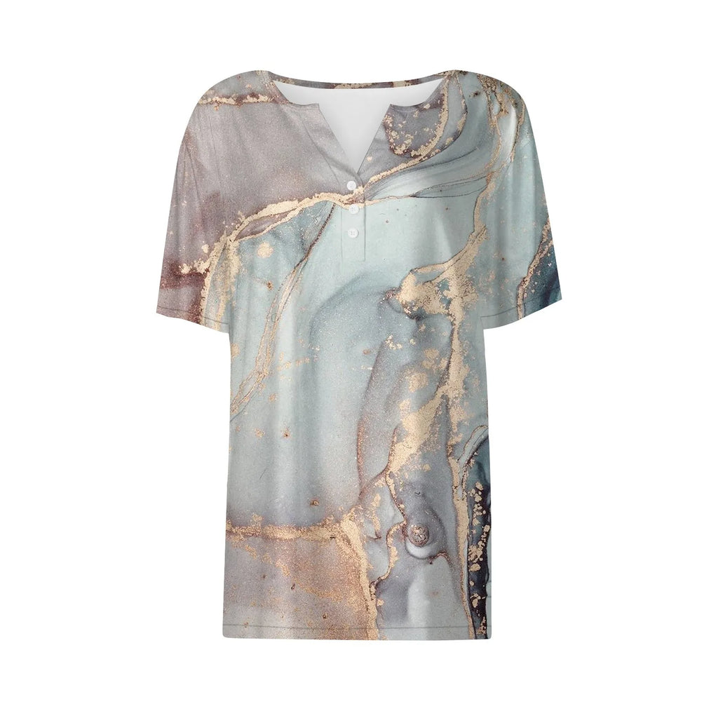 Summer Women T-Shirts 3D Fashion Print Gradient Harajuku T Shirt Oversized Tees for Ladies Clothing New Short Sleeve V-Neck Tops