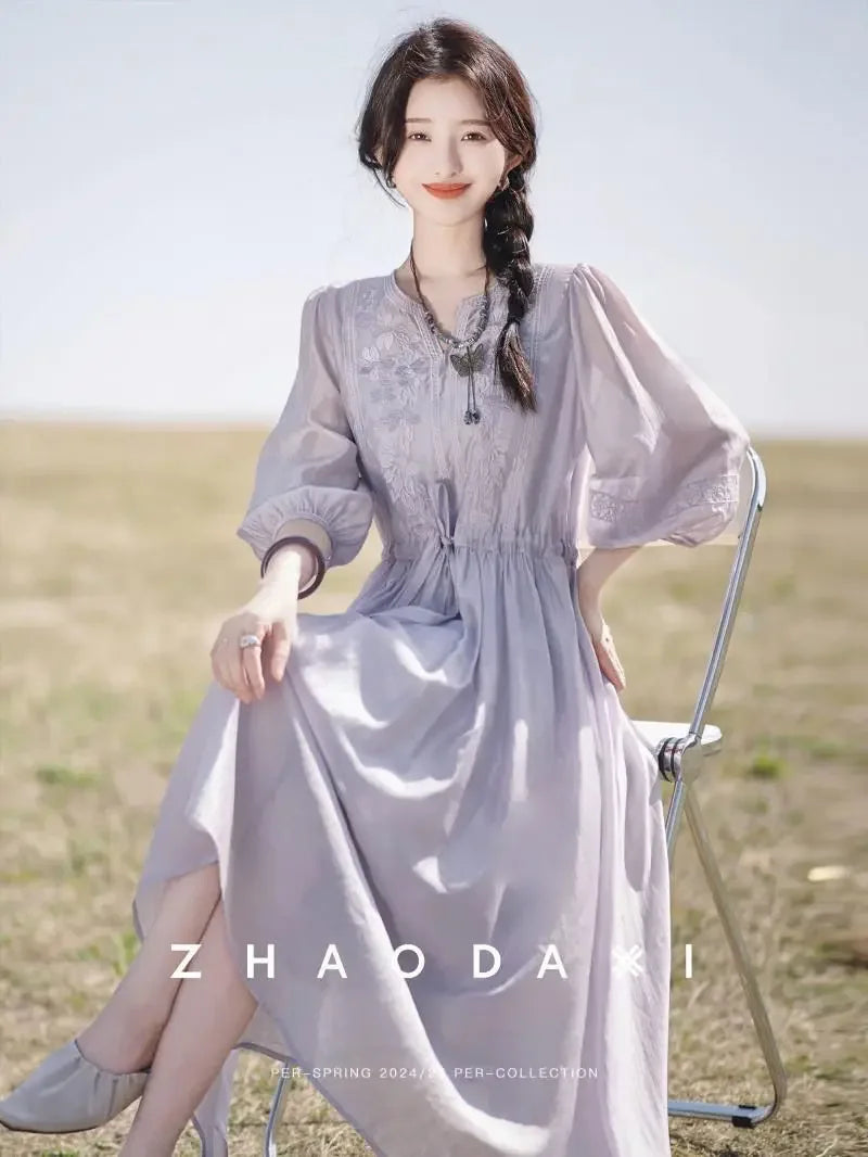 Embroidered Dress for Women in Summer 2025 New Style Loose Mid-length Skirt