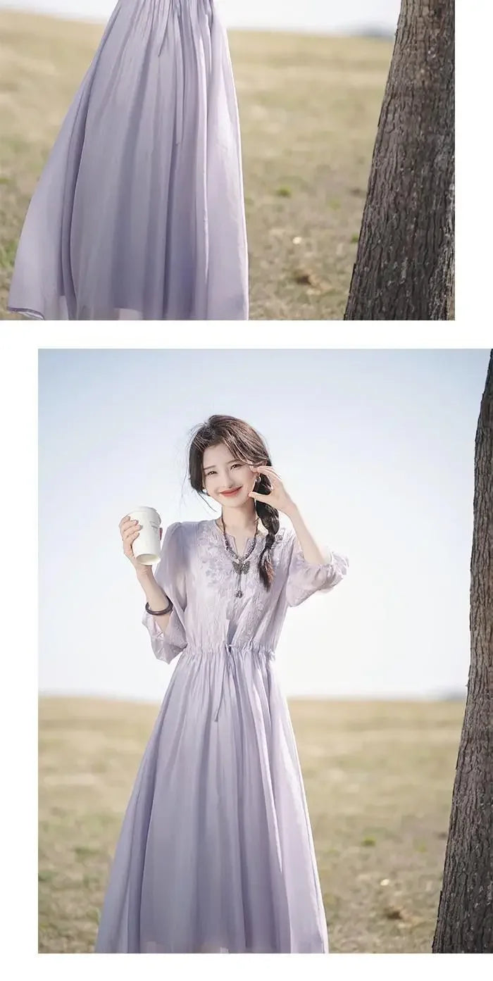 Embroidered Dress for Women in Summer 2025 New Style Loose Mid-length Skirt