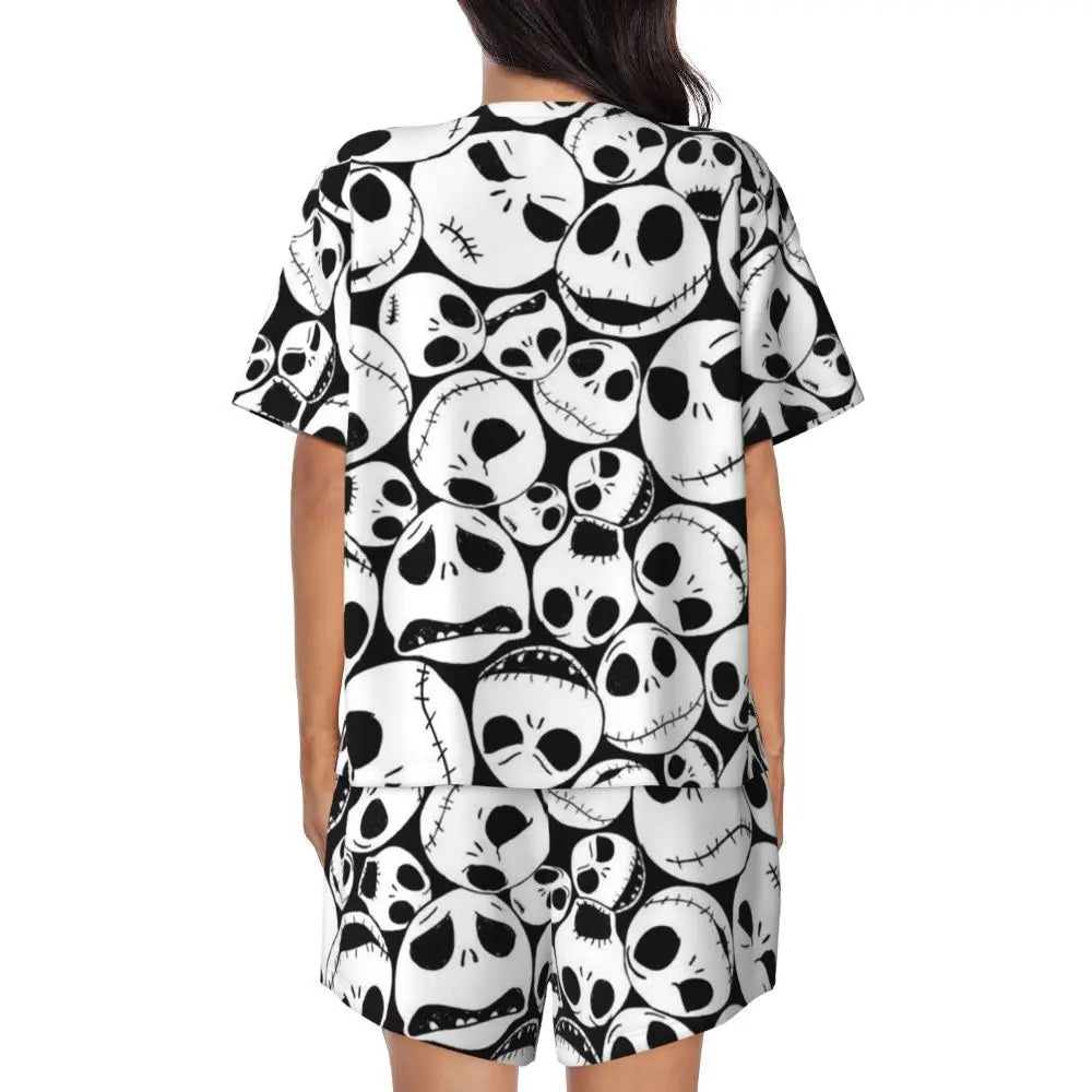 Women's Nightmare Before Christmas Jack Skellington Pajamas Set Printed 2 Piece Pjs Sets Short Sleeve Sleepwear Loungewear