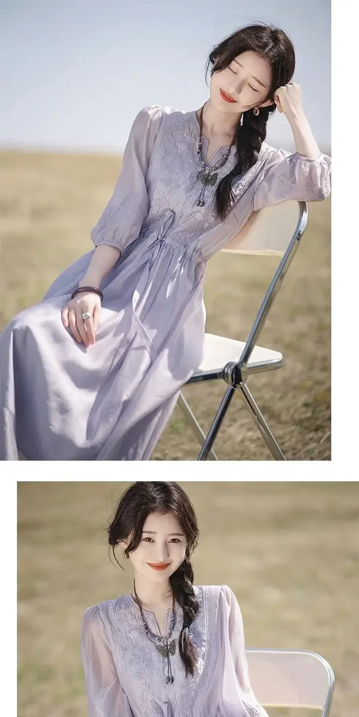 Embroidered Dress for Women in Summer 2025 New Style Loose Mid-length Skirt