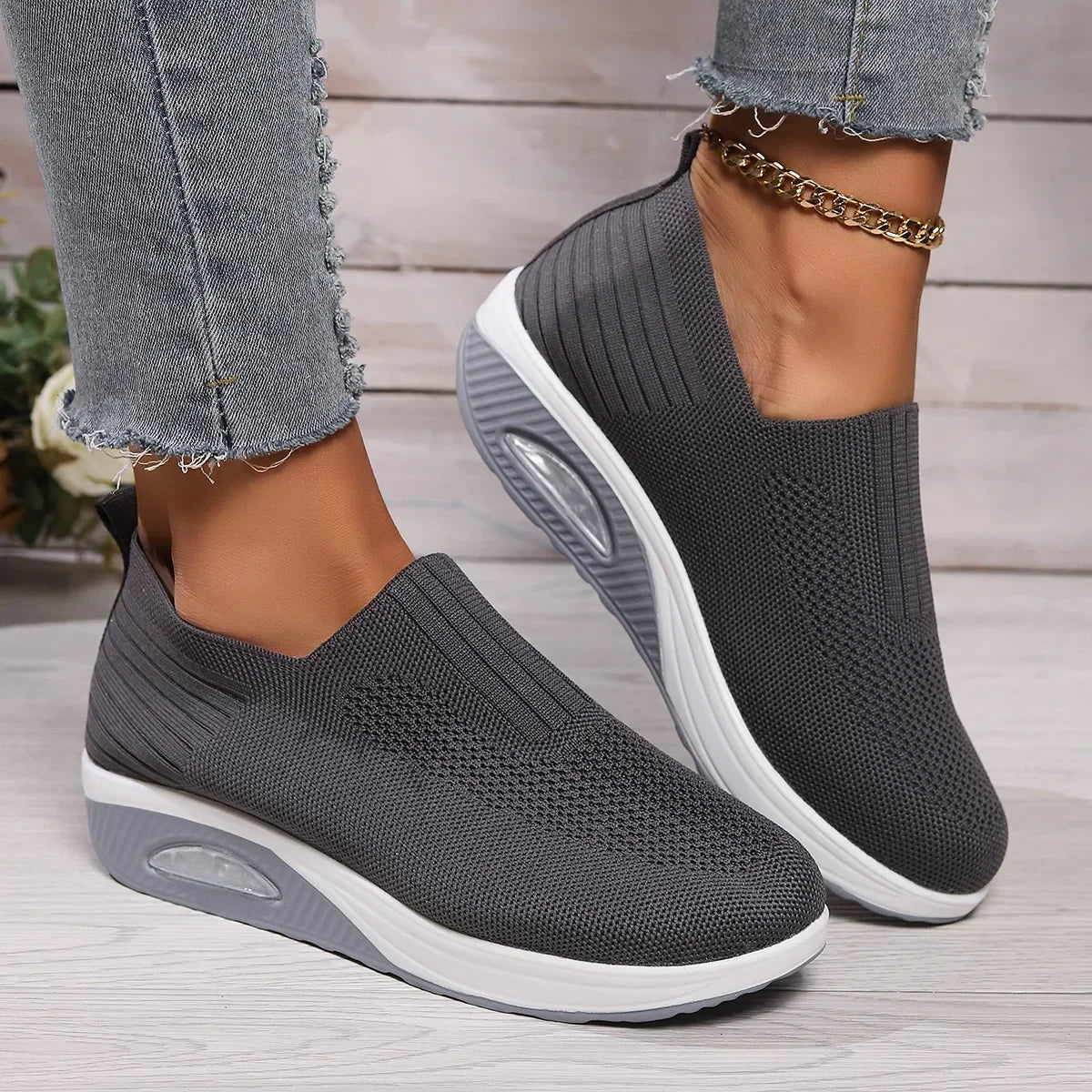 Summer Women's Shoes Fashion Breathable Air Cushion Sneakers Slip on Casual Comfortable Platform Wedge Vulcanized Shoes