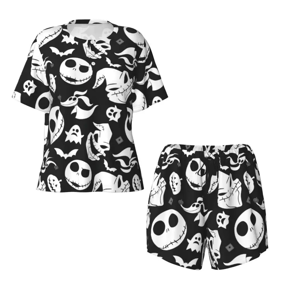 Women's Nightmare Before Christmas Jack Skellington Pajamas Set Printed 2 Piece Pjs Sets Short Sleeve Sleepwear Loungewear