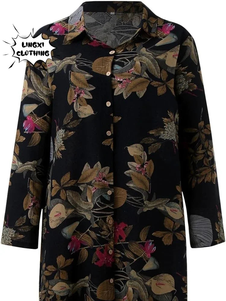 Fashion Summer Dresses 2024 New Women's Printed Elegant Robe Flip Collar Single Breasted Elegant Commuter Long Dress